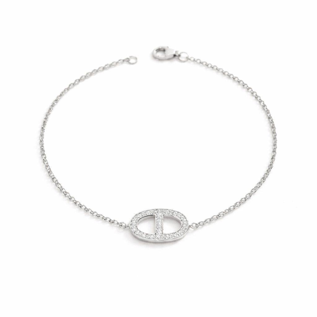 Bracelet maille marine en argent 925 et oxydes de zirconium