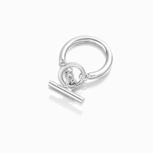 Bague cercle et barre - Bague chainette chaine en argent massif