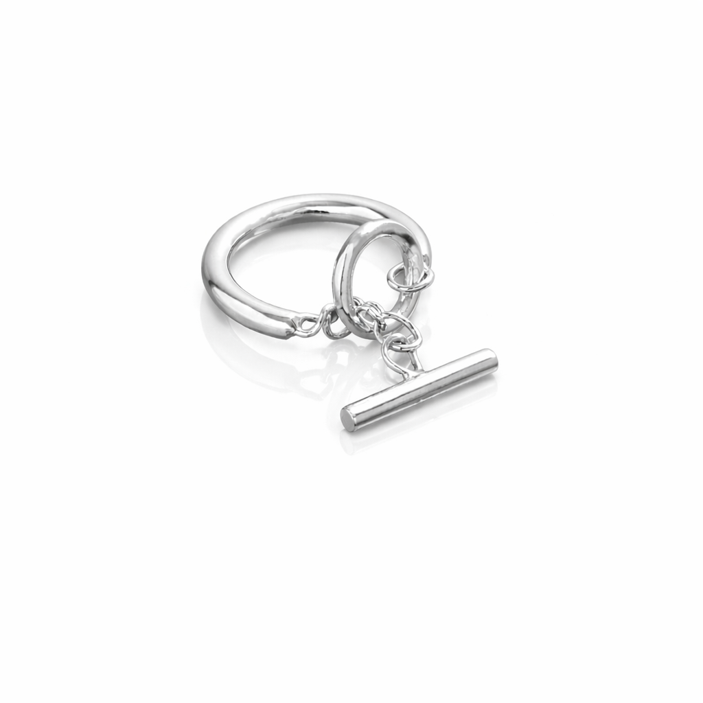 Bague cercle et barre - Bague chainette chaine en argent massif