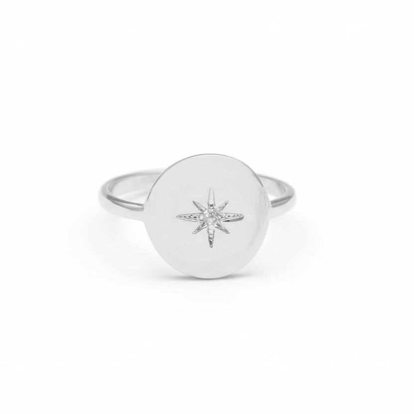 Bague étoile du nord avec zirconium - bague étoile - bague médaille en Argent 925