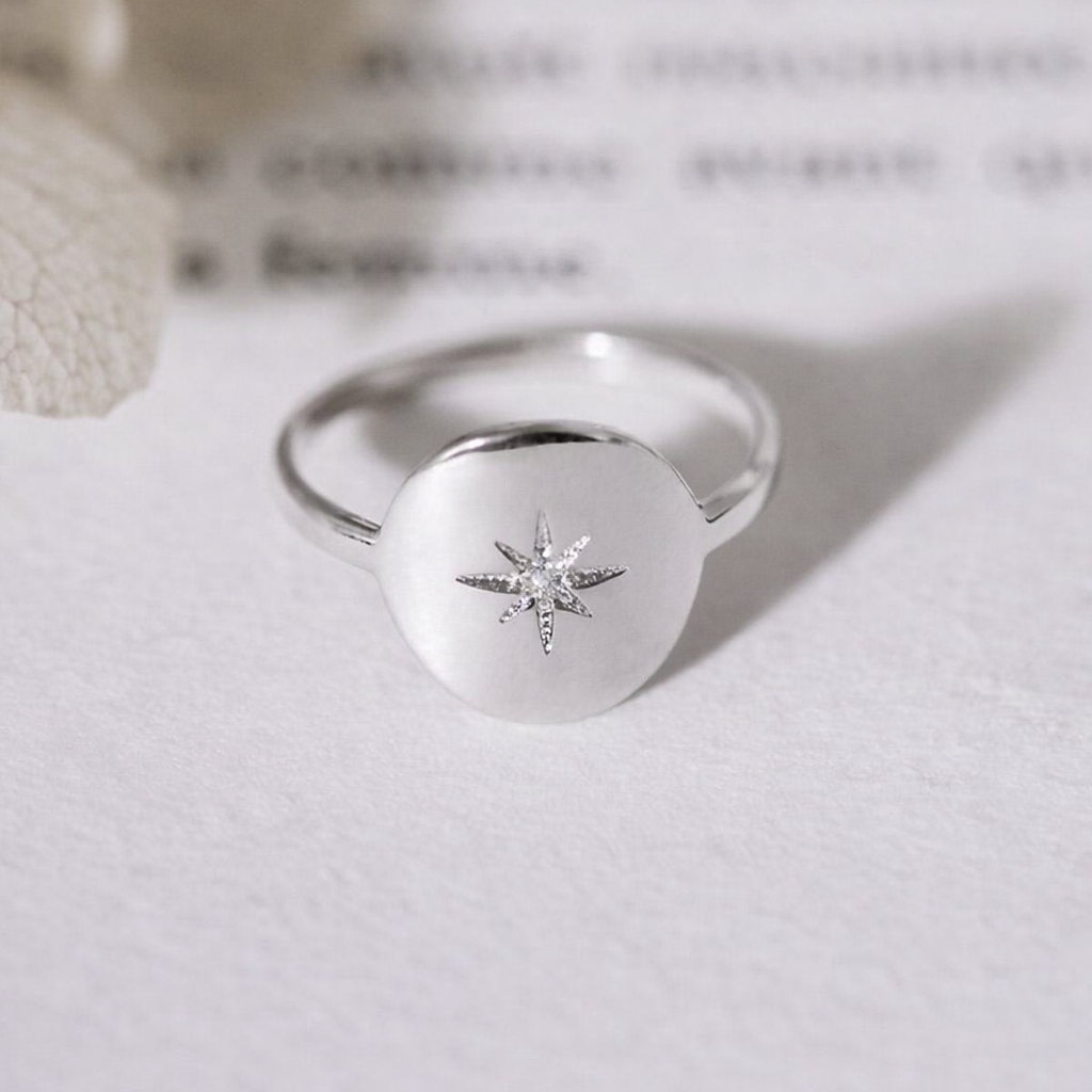 Bague étoile du nord avec zirconium - bague étoile - bague médaille en Argent 925