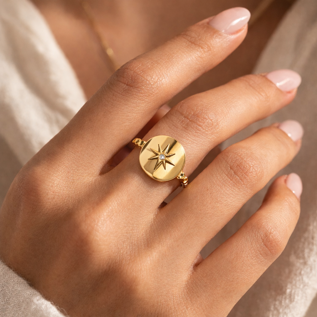 Bague étoile du nord dorée - Bague ajustable étoilée
