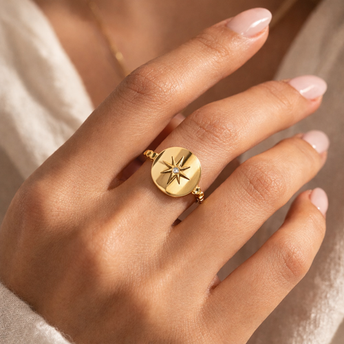 Bague étoile du nord dorée - Bague ajustable étoilée
