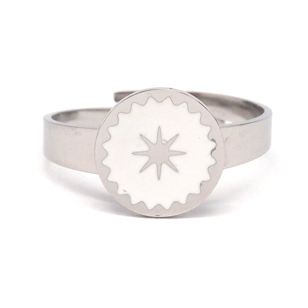 Bague Emaillée en acier inoxydable - Motif étoile émaillée - Forme ronde - Ajustable