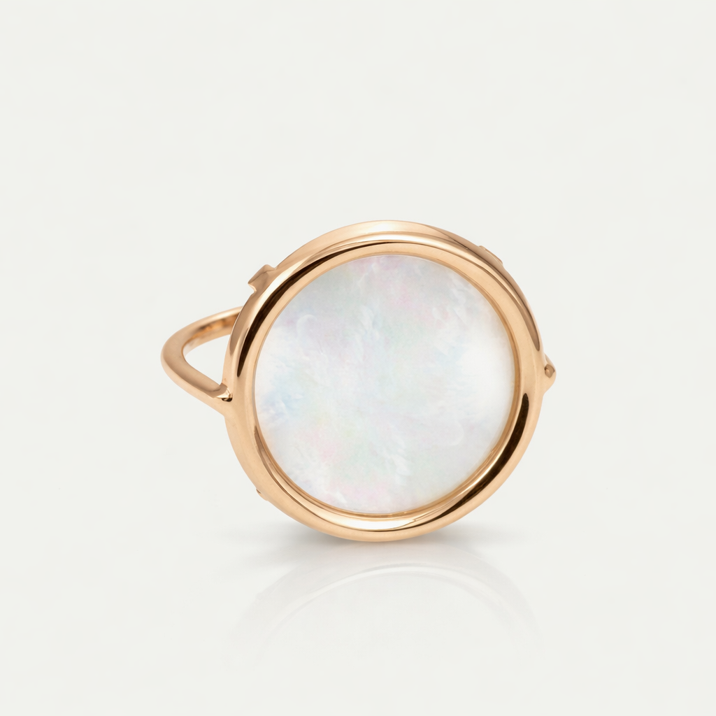 Bague en acier inoxydable avec médaille en nacre