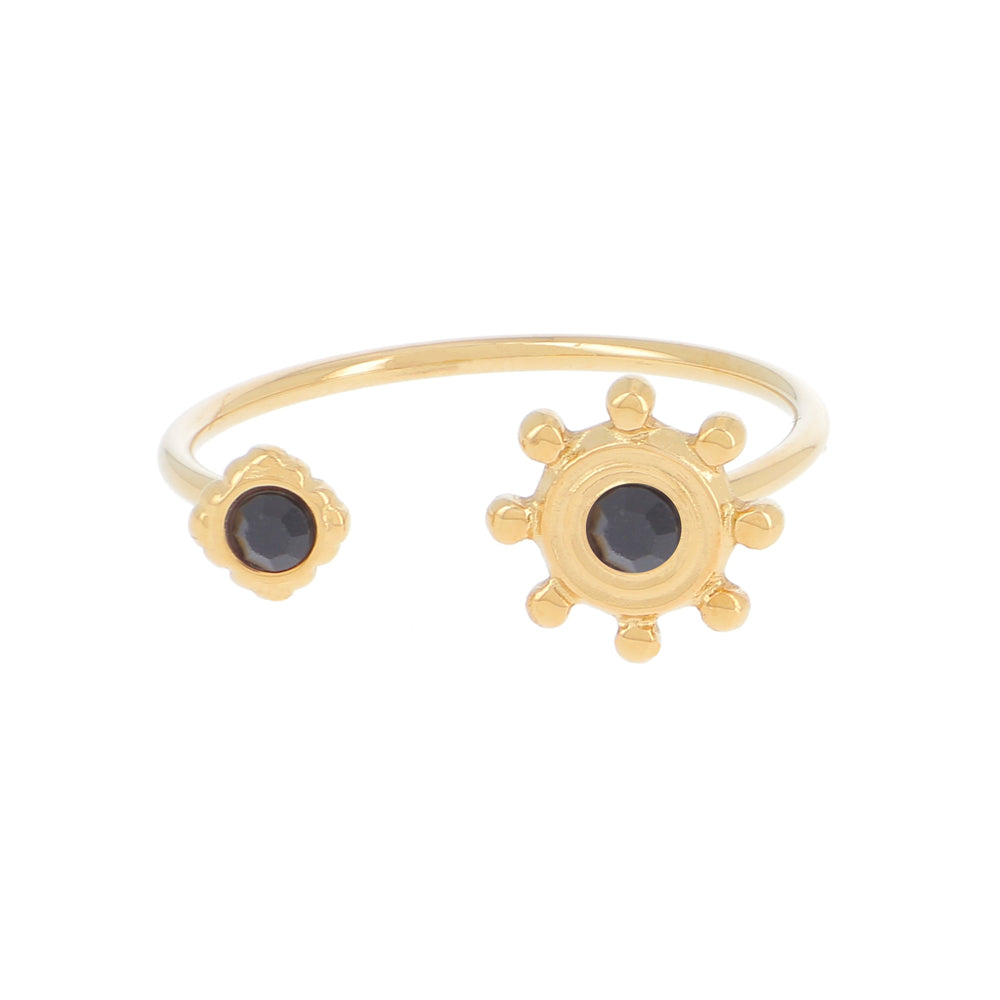 Bague ouverte motif florale - Bague dorée ajustable