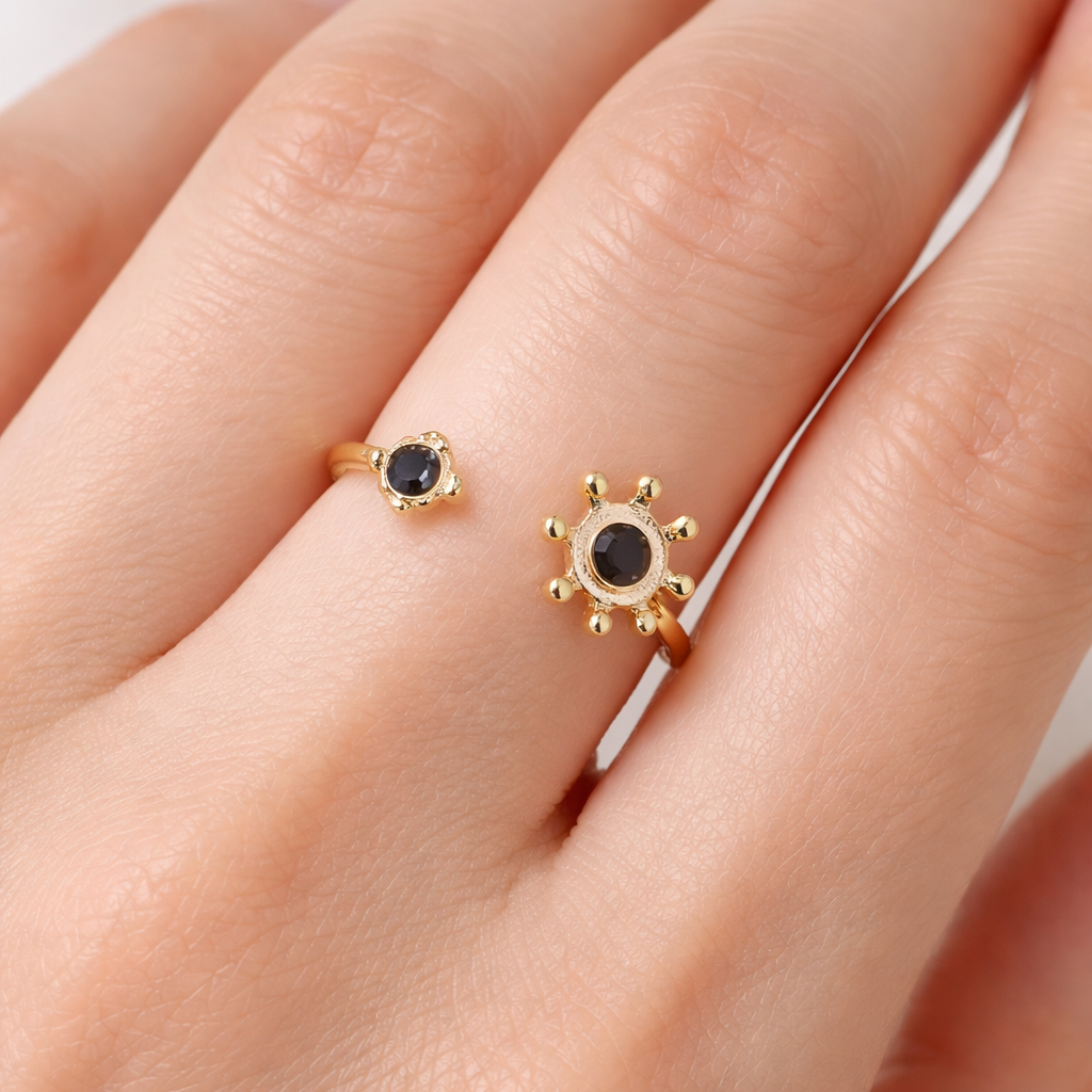 Bague ouverte motif florale - Bague dorée ajustable