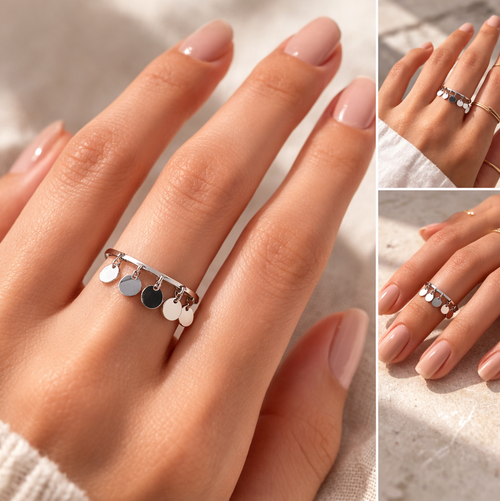 Bague ajustable en acier inoxydable avec médailles pendantes – Bijou minimaliste femme