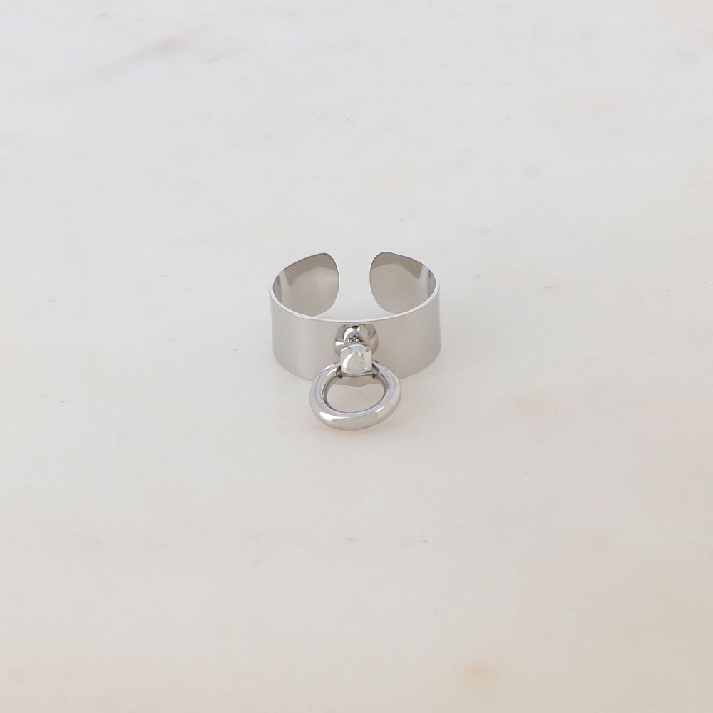 Bague lisse argentée avec anneau - Bague médaille