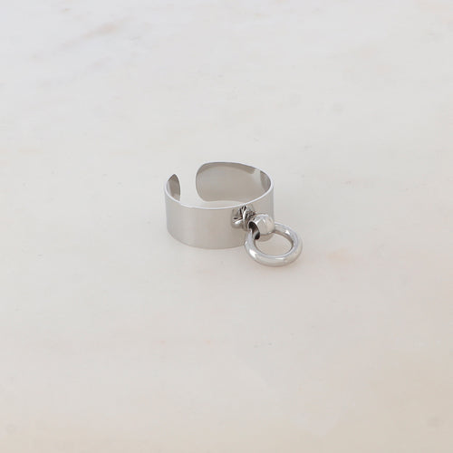Bague lisse argentée avec anneau - Bague médaille