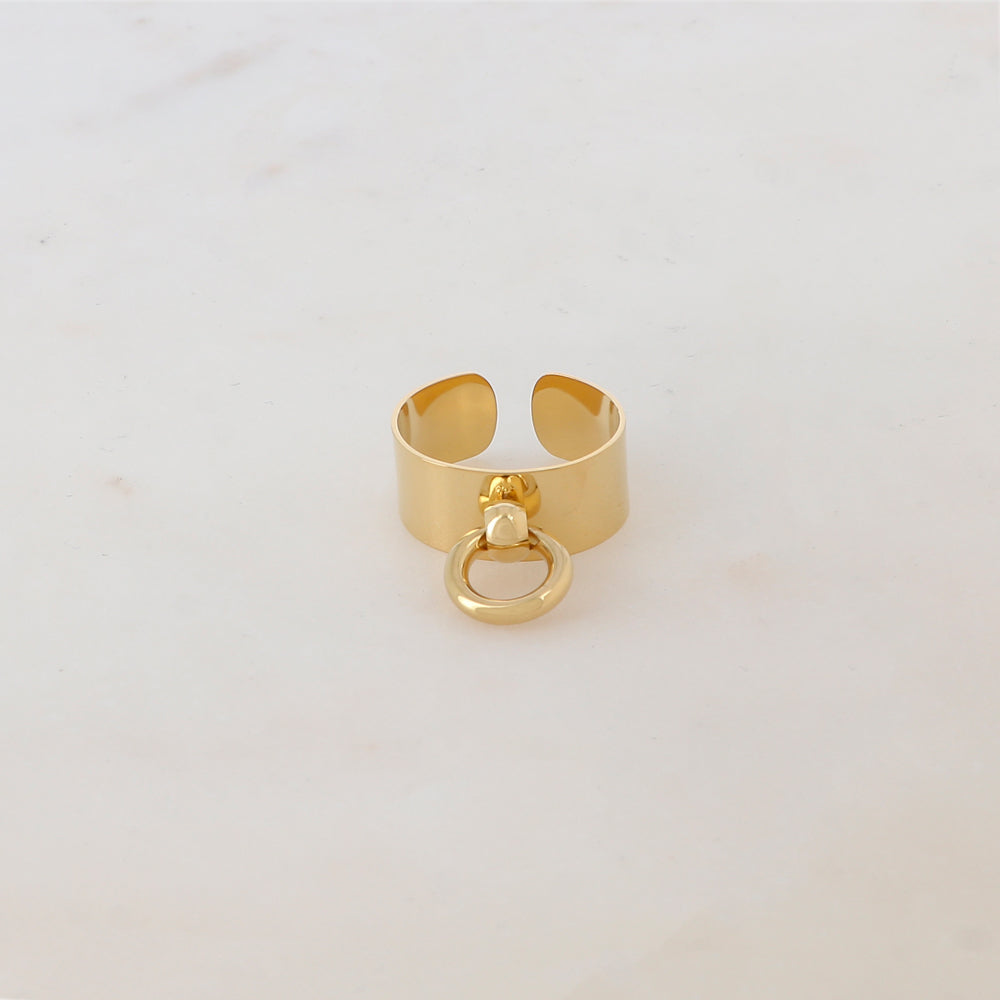 Bague lisse dorée avec anneau doré - Bague médaille