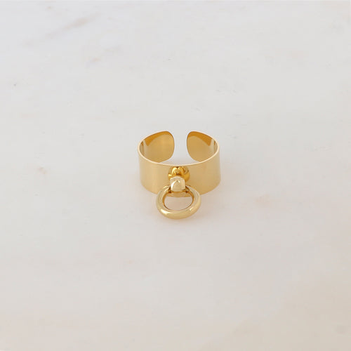 Bague lisse dorée avec anneau doré - Bague médaille