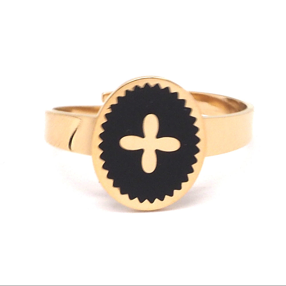 Bague petite Croix Emaillée en acier inoxydable doré