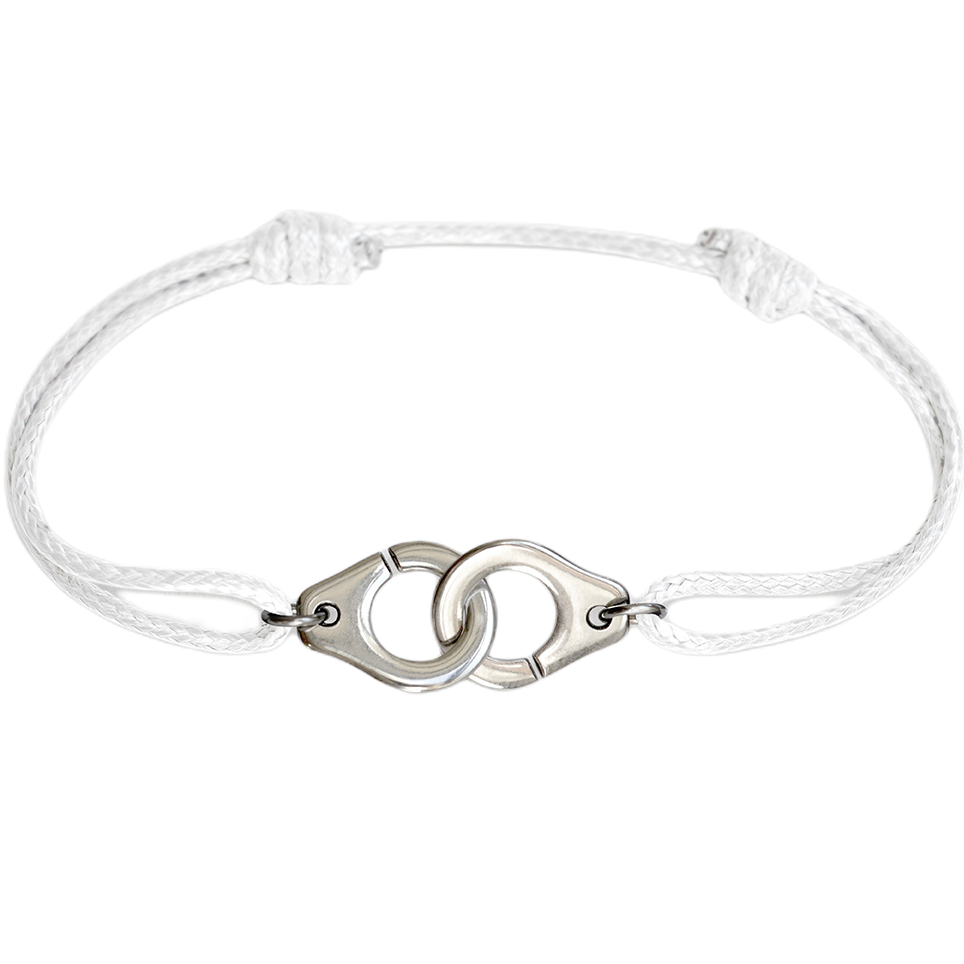 Bracelet menottes argentées sur cordon - Taille ajustable Homme ou Femme