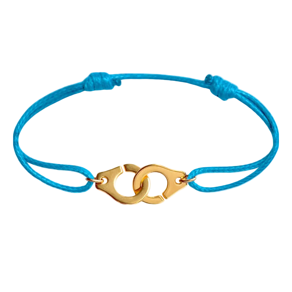 Bracelet menottes dorées sur cordon - Taille ajustable Homme ou Femme
