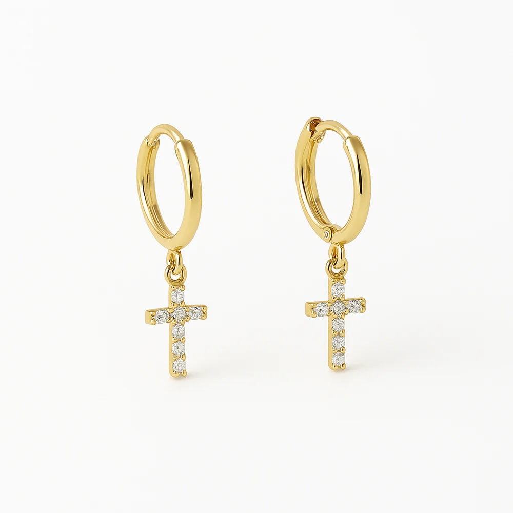 Boucles d'oreilles Créoles Croix - anneaux Croix - anneaux de cartilage en Plaqué Or