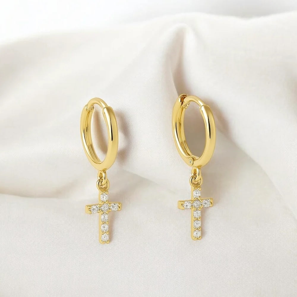 Boucles d'oreilles Créoles Croix - anneaux Croix - anneaux de cartilage en Plaqué Or