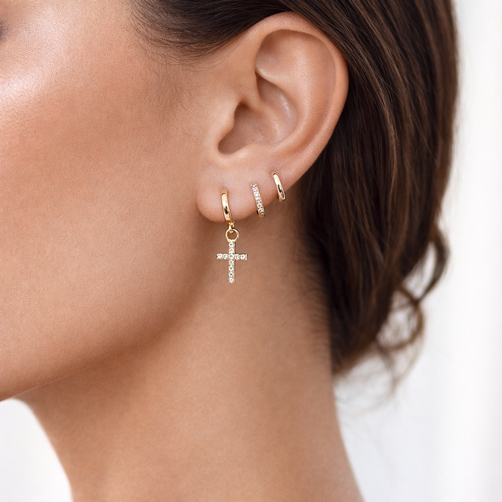 Boucles d'oreilles Créoles Croix - anneaux Croix - anneaux de cartilage en Plaqué Or