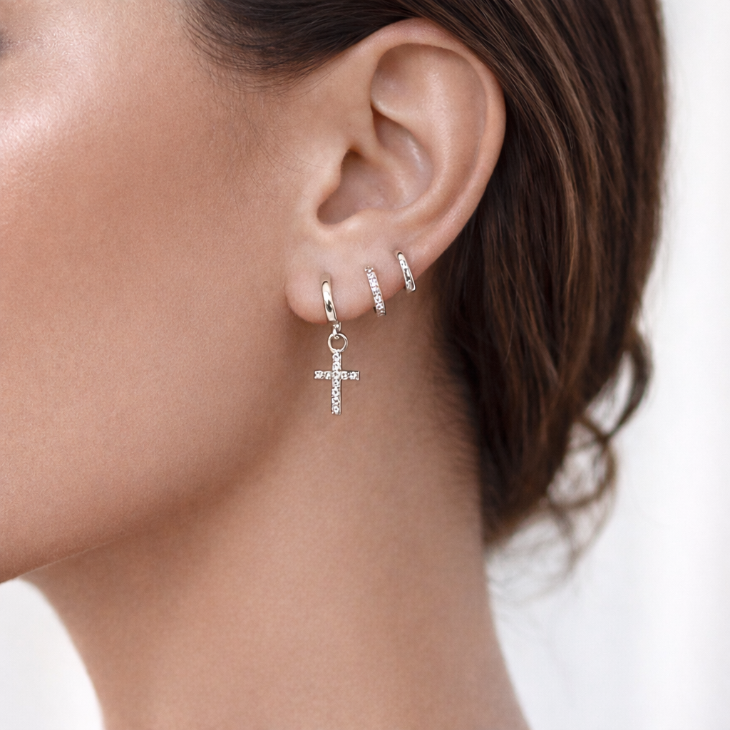 Boucles d'oreilles Créoles Croix - anneaux Croix - anneaux de cartilage en Argent 925