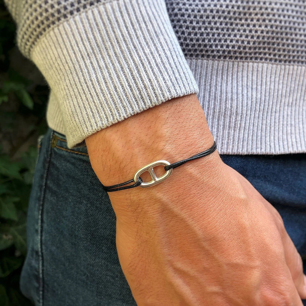 Bracelet maille marine en Argent 925 sur Cordon - Bracelet marin