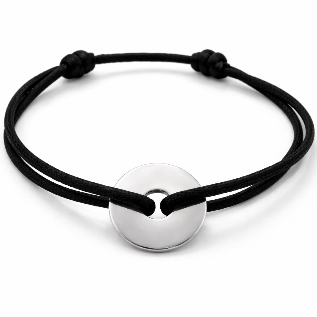 Bracelet médaille en Argent 925 - Bracelet Cercle / Cible sur cordon