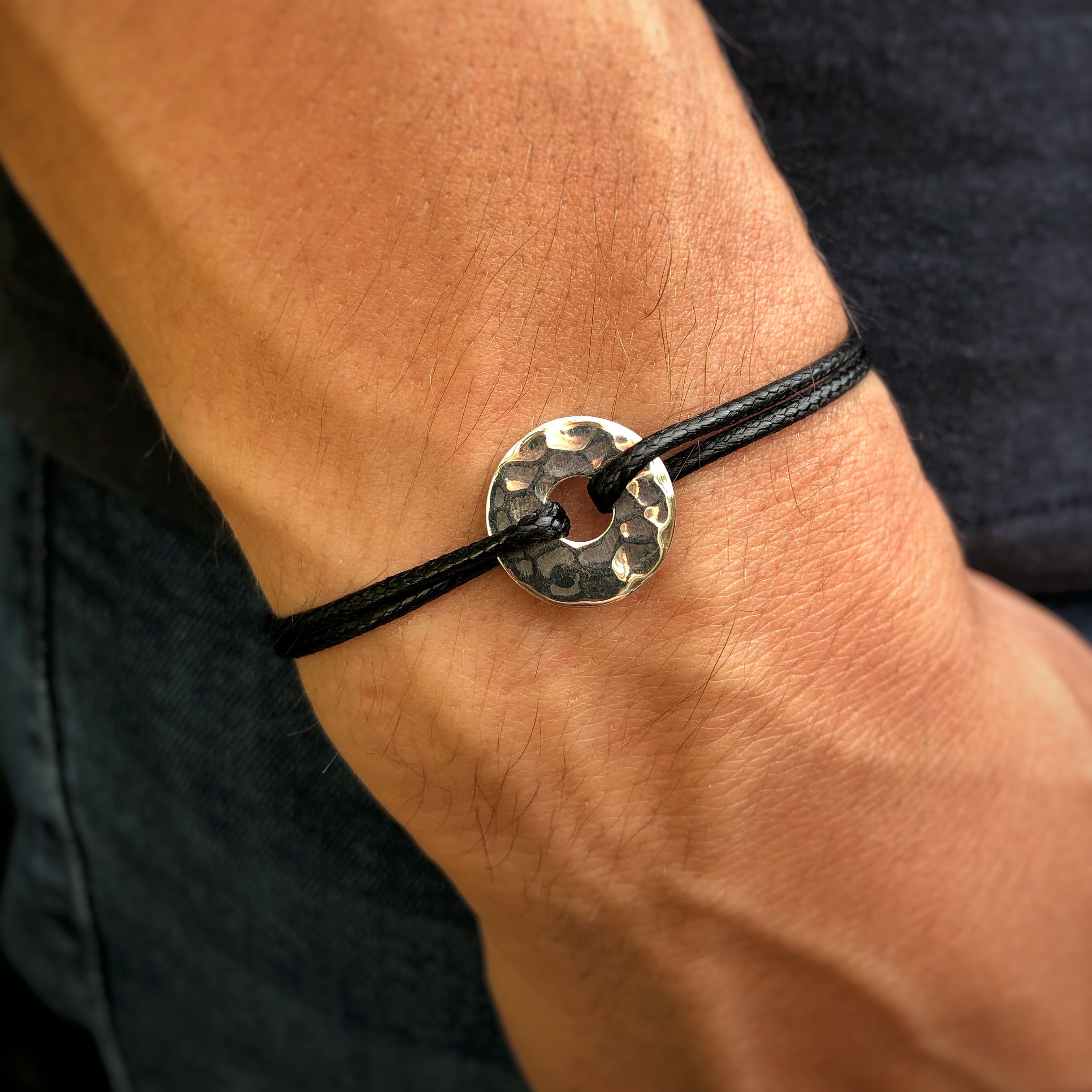 Bracelet médaille martelée en Argent 925 - Bracelet Cercle / Cible martelée