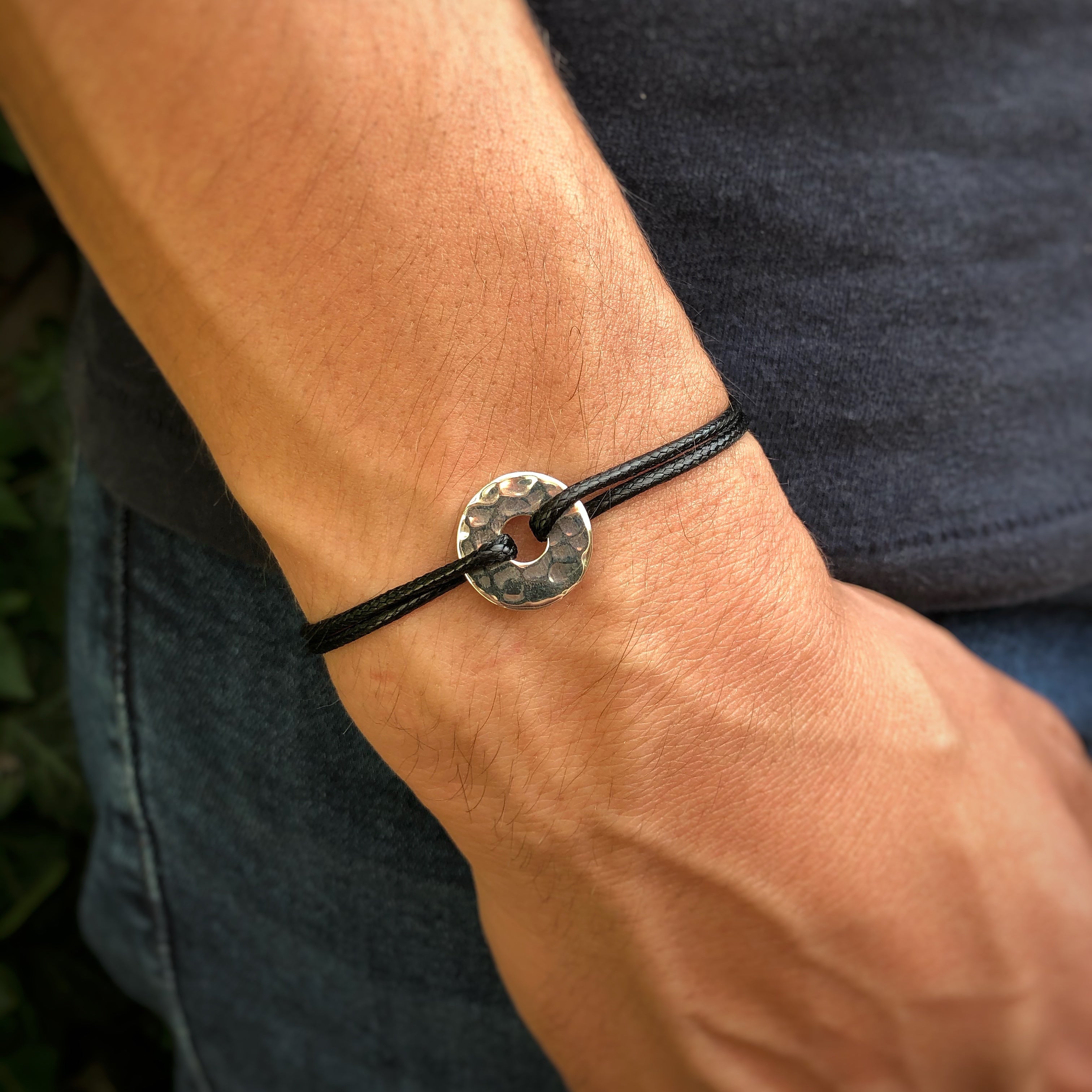 Bracelet médaille martelée en Argent 925 - Bracelet Cercle / Cible martelée