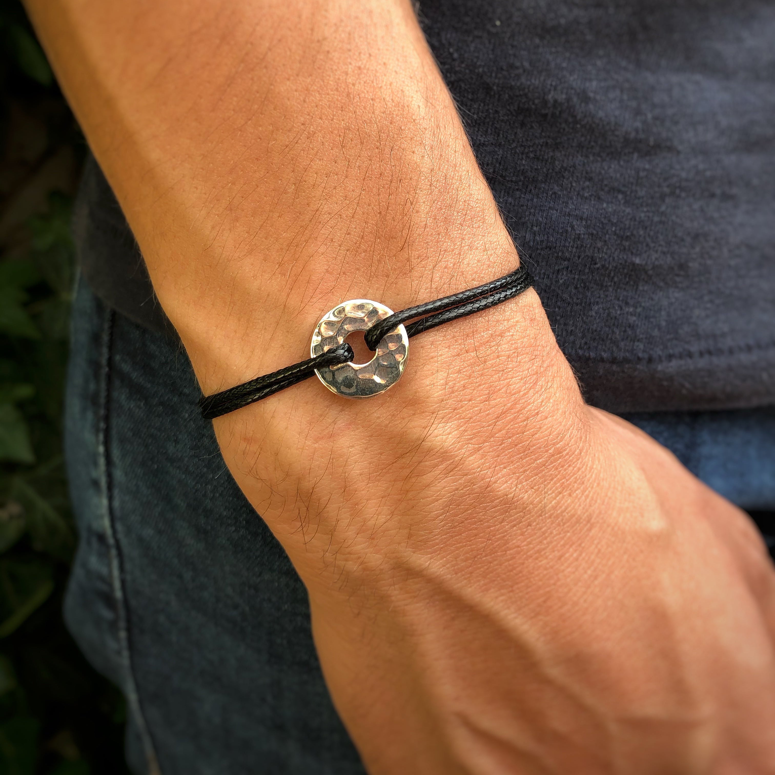 Bracelet médaille martelée en Argent 925 - Bracelet Cercle / Cible martelée