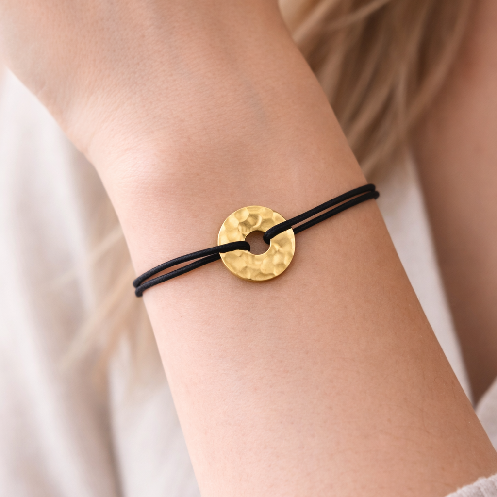 Bracelet médaille martelée en plaqué or - Bracelet Cercle / Cible martelée