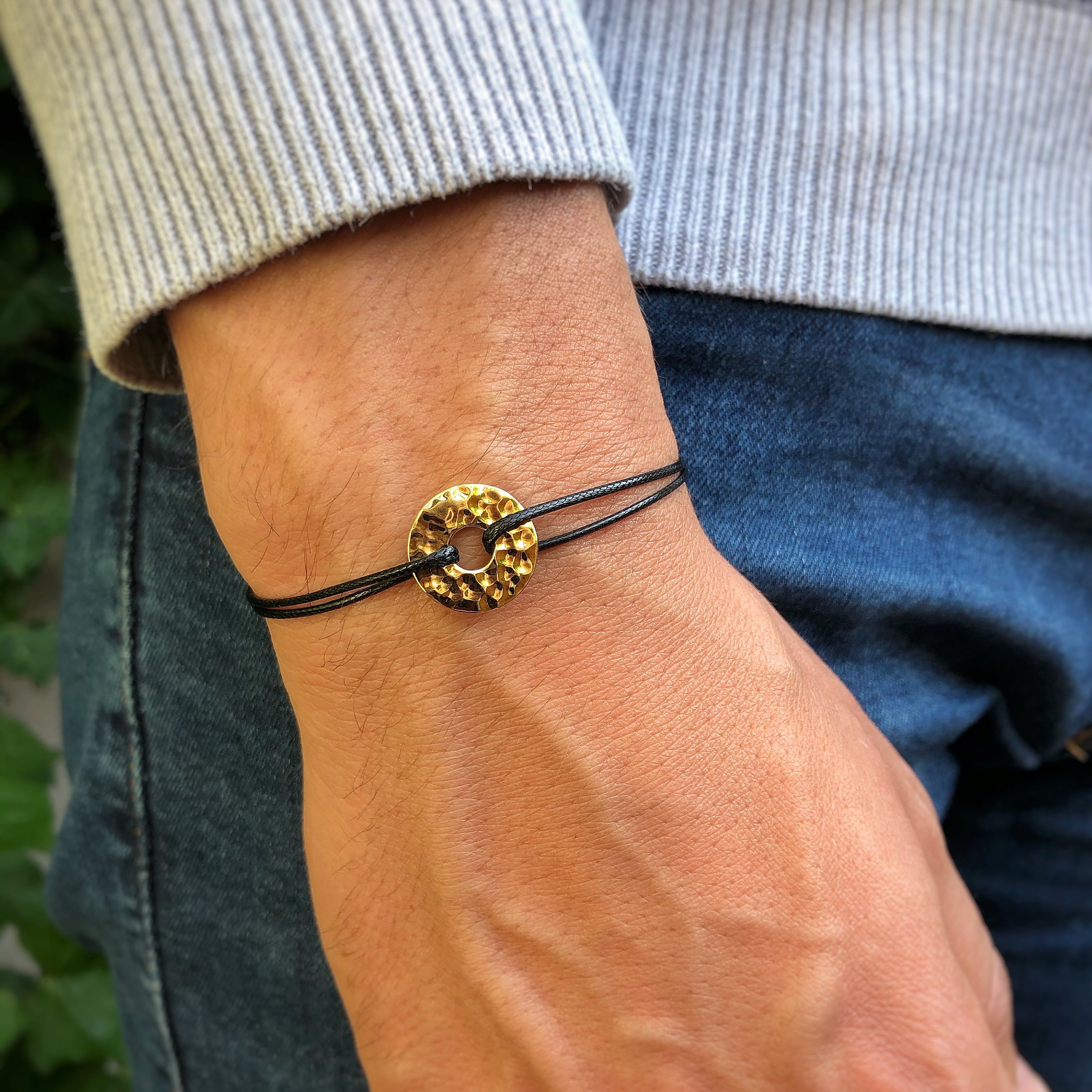 Bracelet médaille martelée en plaqué or - Bracelet Cercle / Cible martelée