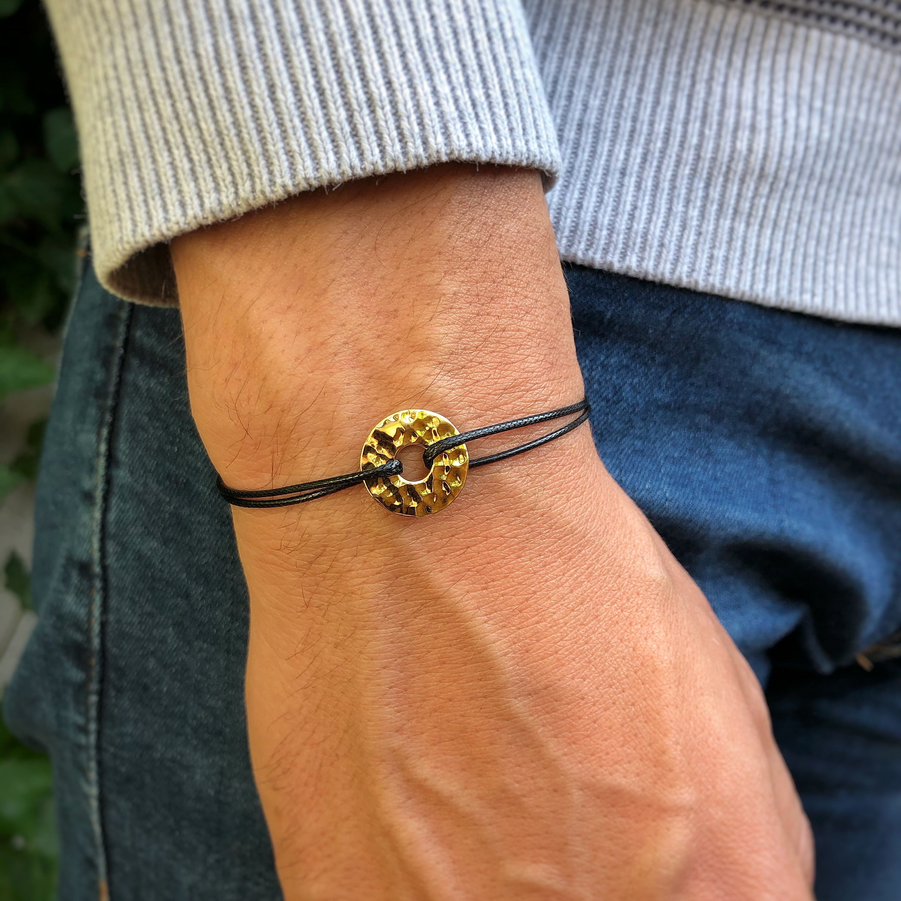 Bracelet médaille martelée en plaqué or - Bracelet Cercle / Cible martelée