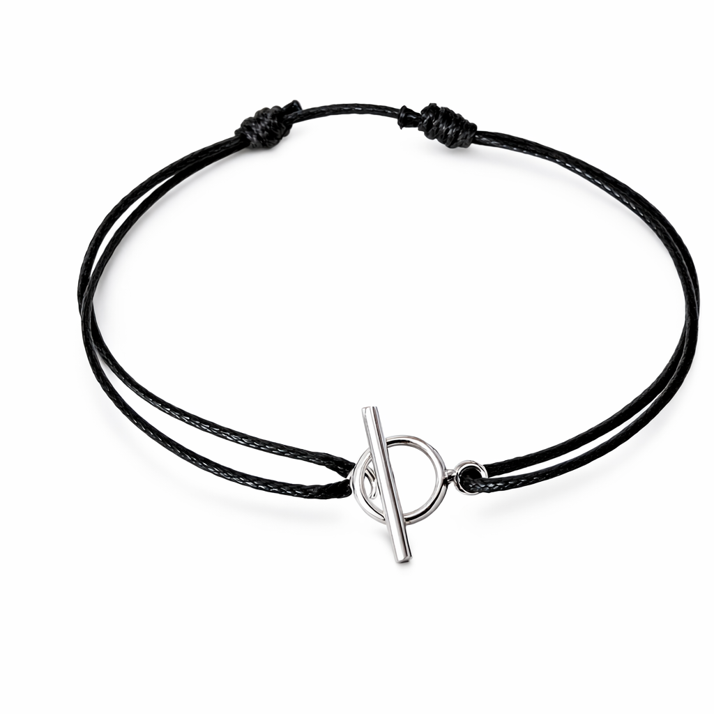 Bracelet cordon fermoir toggle en argent 925 - bracelet fermoir cercle et barre