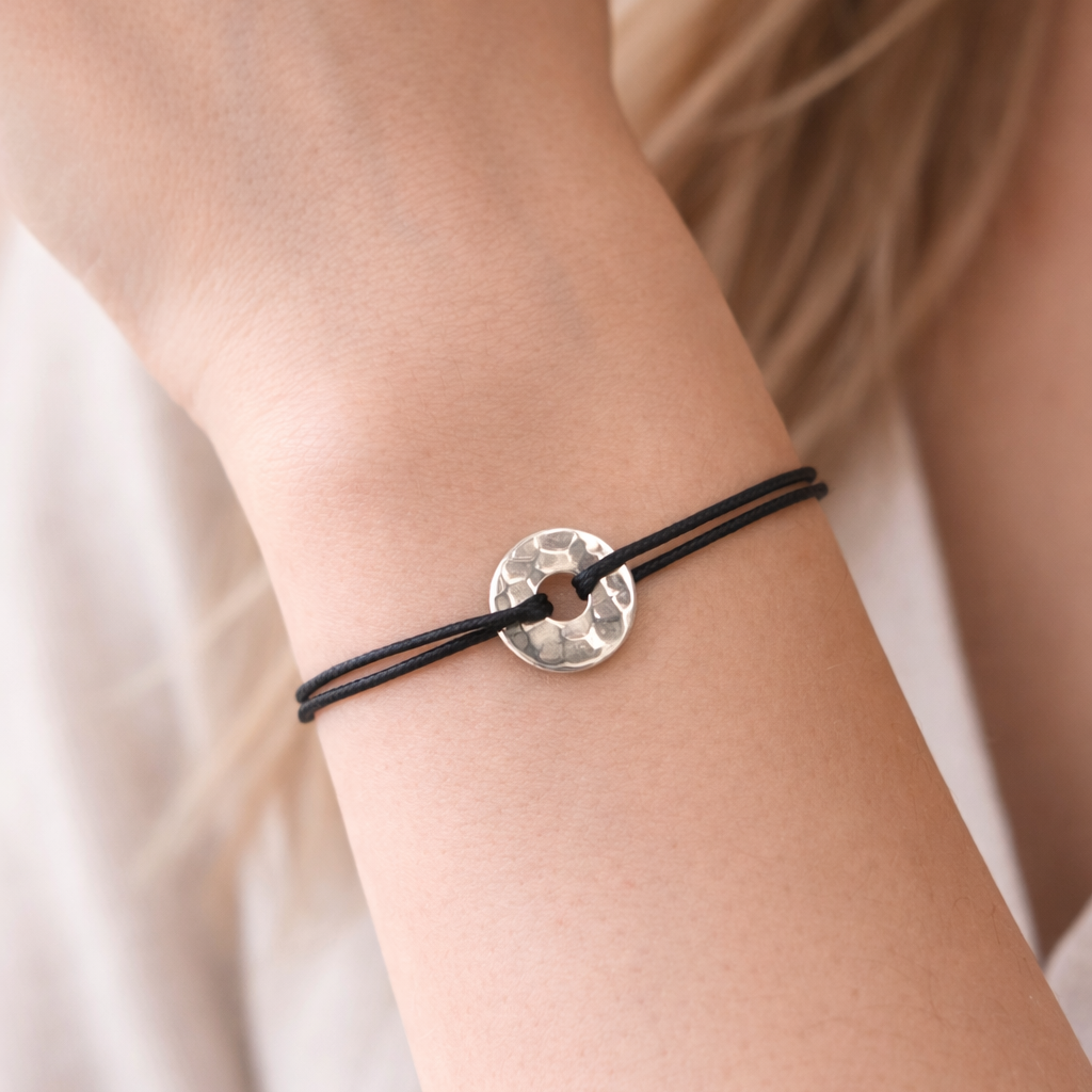 Bracelet médaille martelée en Argent 925 - Bracelet Cercle / Cible martelée