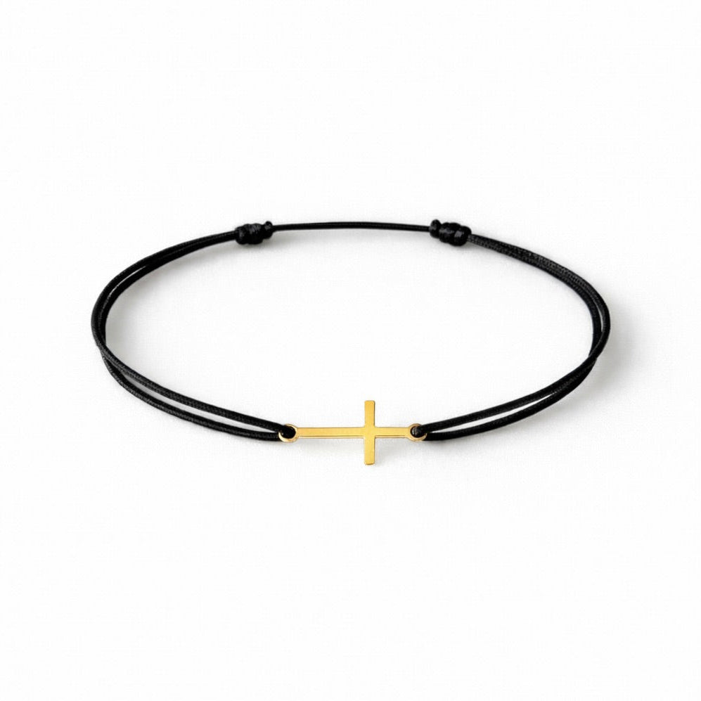 Bracelet Croix en plaqué Or sur Cordon