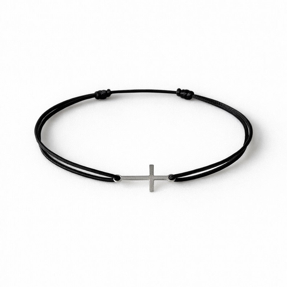 Bracelet Croix en Argent 925 sur Cordon