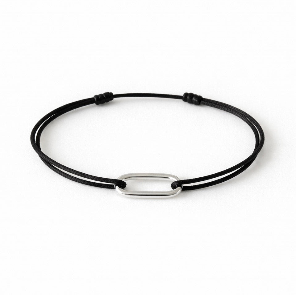 Bracelet gros maillon plaqué argent sur cordon