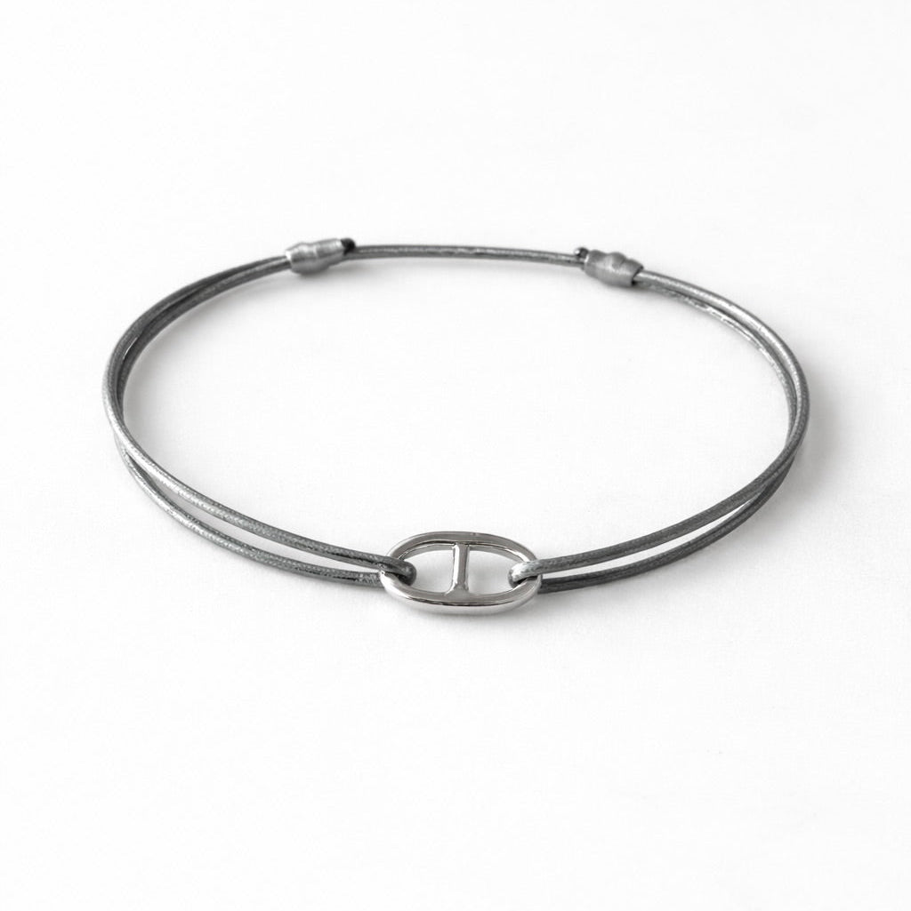 Bracelet petite maille marine sur Cordon en Argent 925