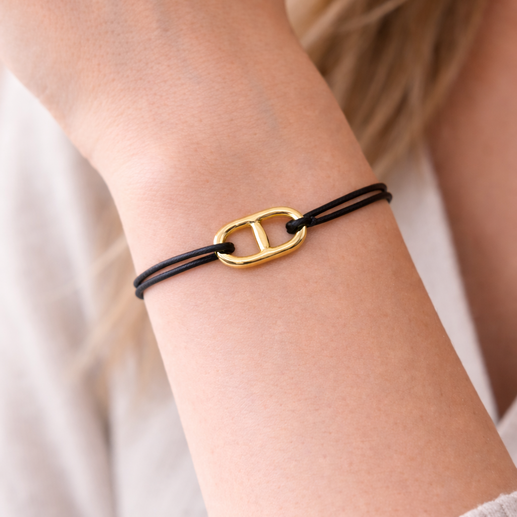 Bracelet maille marine dorée sur cordon - Bijou nautique Bracelet porte bonheur Bracelet marin