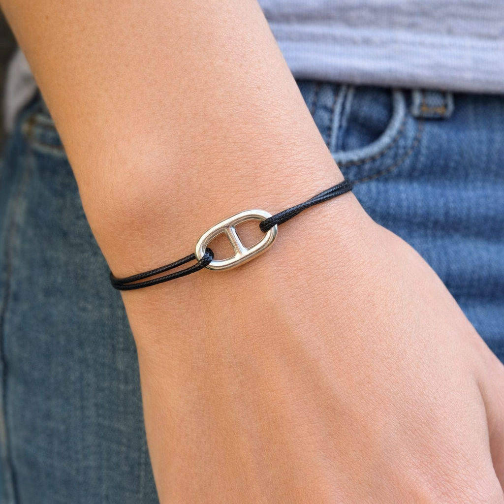 Bracelet maille marine en Argent 925 sur Cordon - Bracelet marin