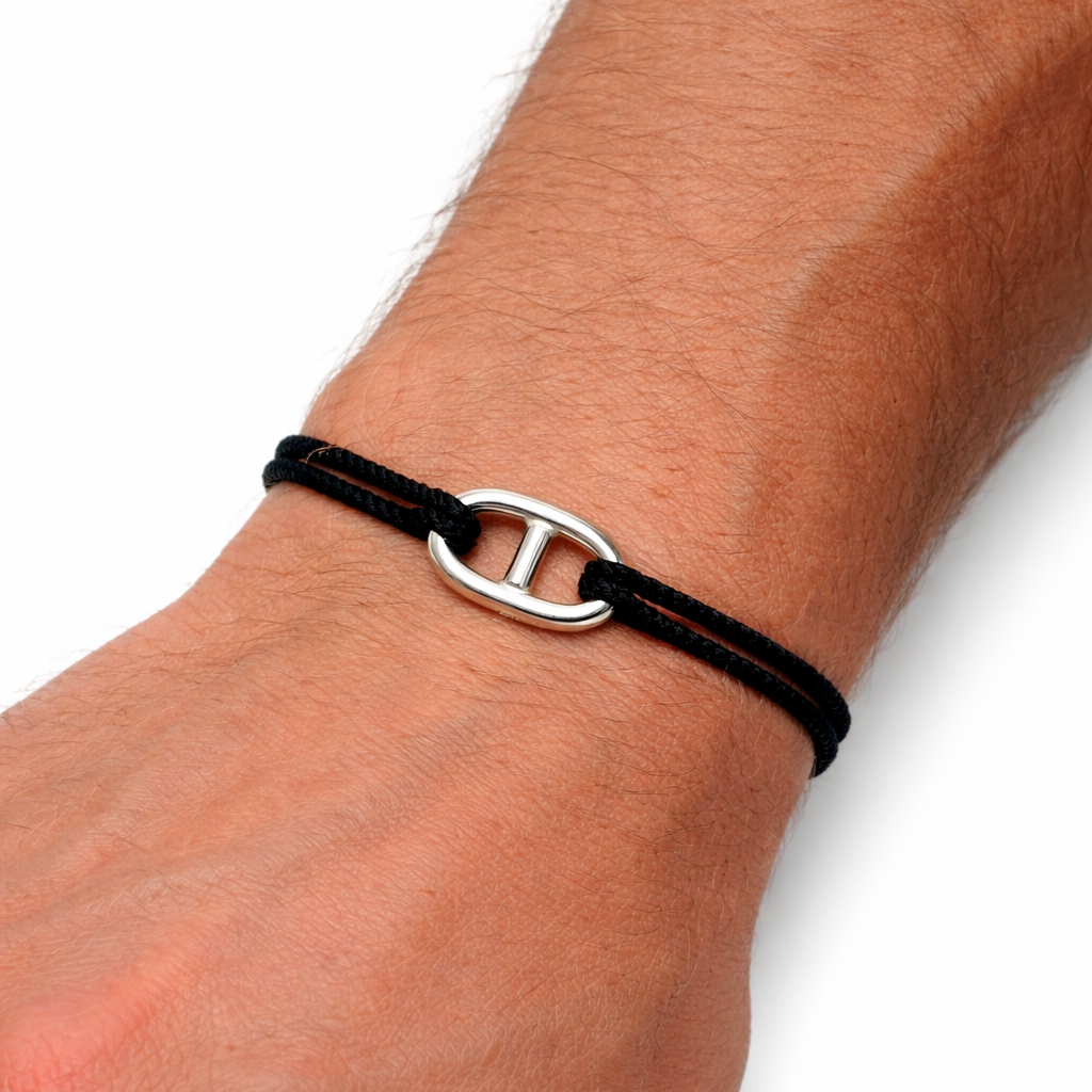 Bracelet maille marine en Argent 925 sur Cordon - Bracelet marin