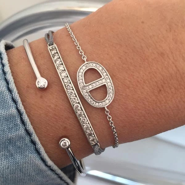 Bracelet maille marine en argent 925 et oxydes de zirconium