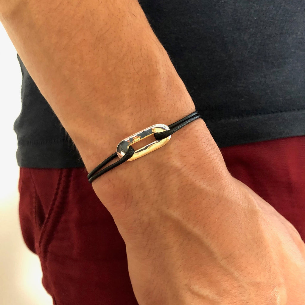 Bracelet maillon plat en Argent 925 sur cordon