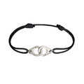 Bracelet menottes argentées sur cordon - Taille ajustable Homme ou Femme