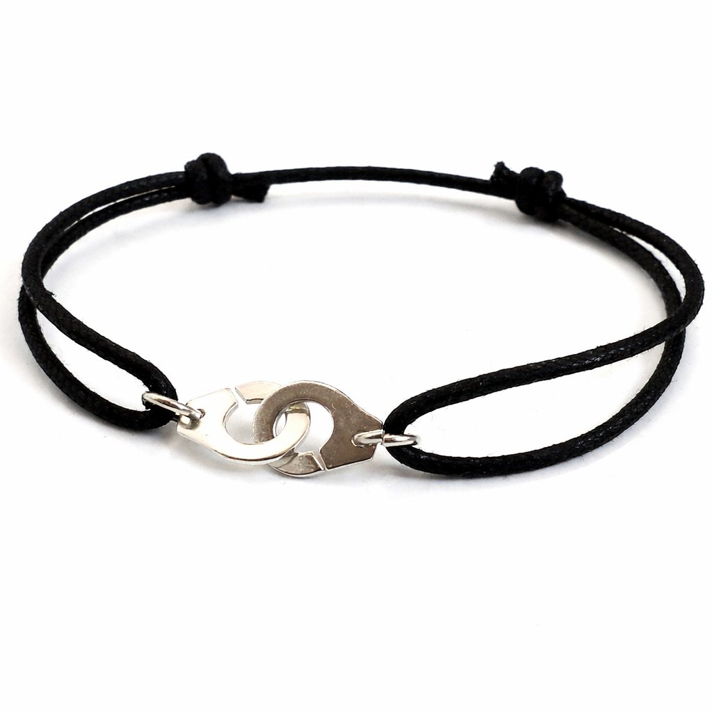 Bracelet menottes en Argent 925 sur cordon coton - Couleur au choix