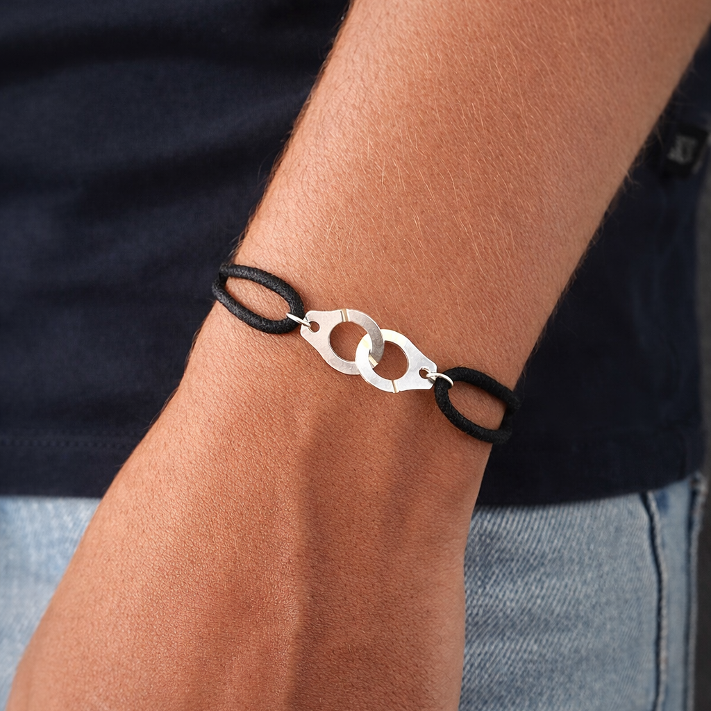 Bracelet menottes en Argent 925 sur cordon coton - Couleur au choix