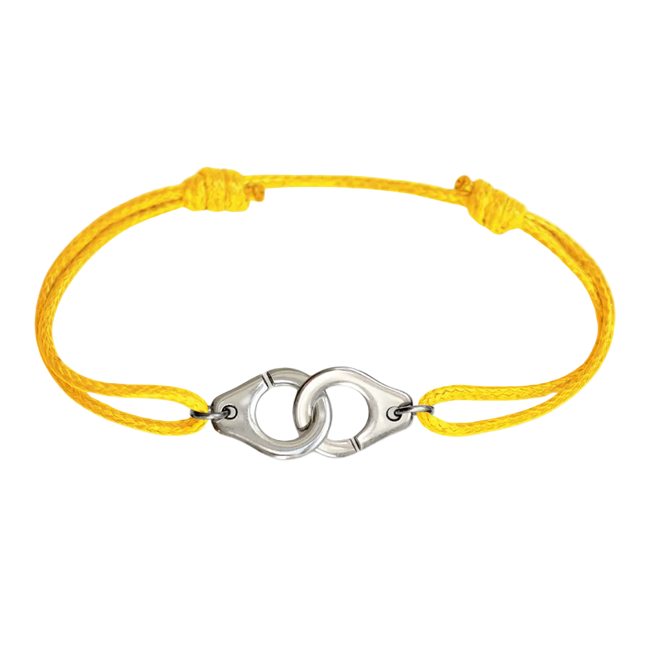 Bracelet menottes argentées sur cordon - Taille ajustable Homme ou Femme