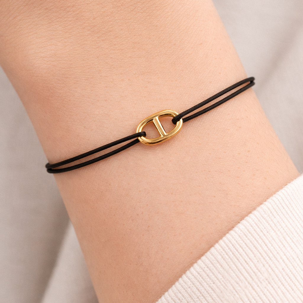Bracelet petite maille marine dorée sur Cordon
