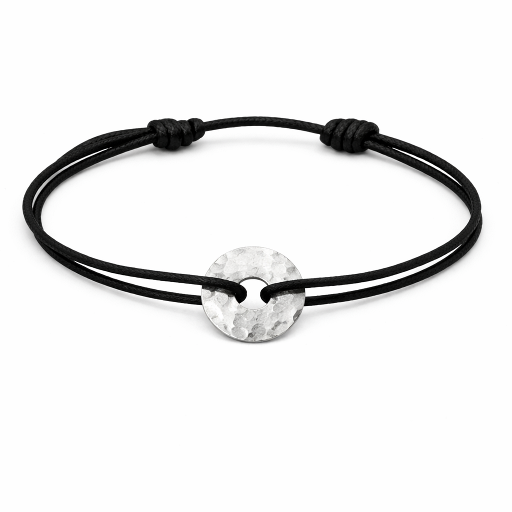 Bracelet médaille martelée en Argent 925 - Bracelet Cercle / Cible martelée