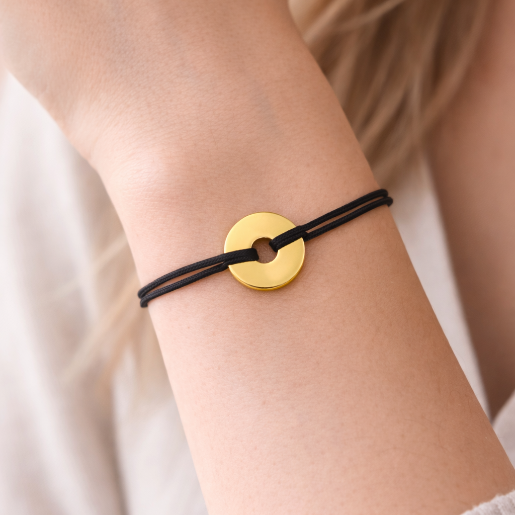 Bracelet médaille en plaqué or - Bracelet Cercle / Cible sur cordon