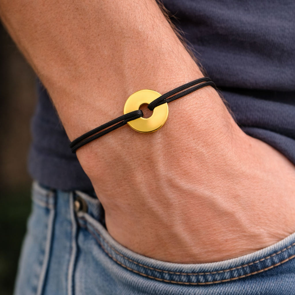 Bracelet médaille en plaqué or - Bracelet Cercle / Cible sur cordon